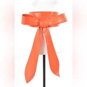 Orange Vegan Leather Obi Wrap Statement Belt